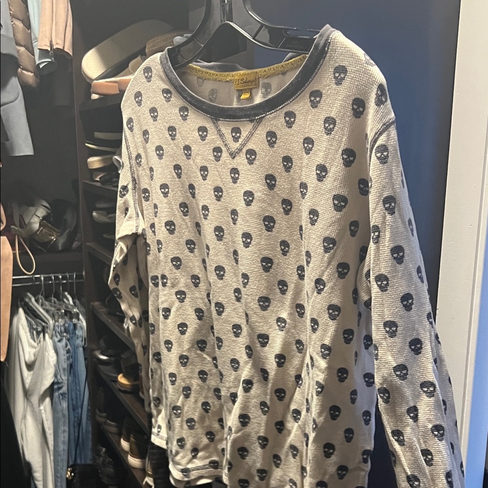 PJ Salvage Gray Skull Pattern Pajama Top